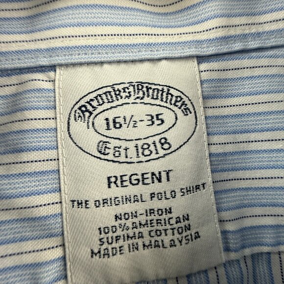 Brooks Brothers Regent Striped Cotton Non-Iron 16.5 35 Button-Down Blue Pocket - Picture 9 of 13